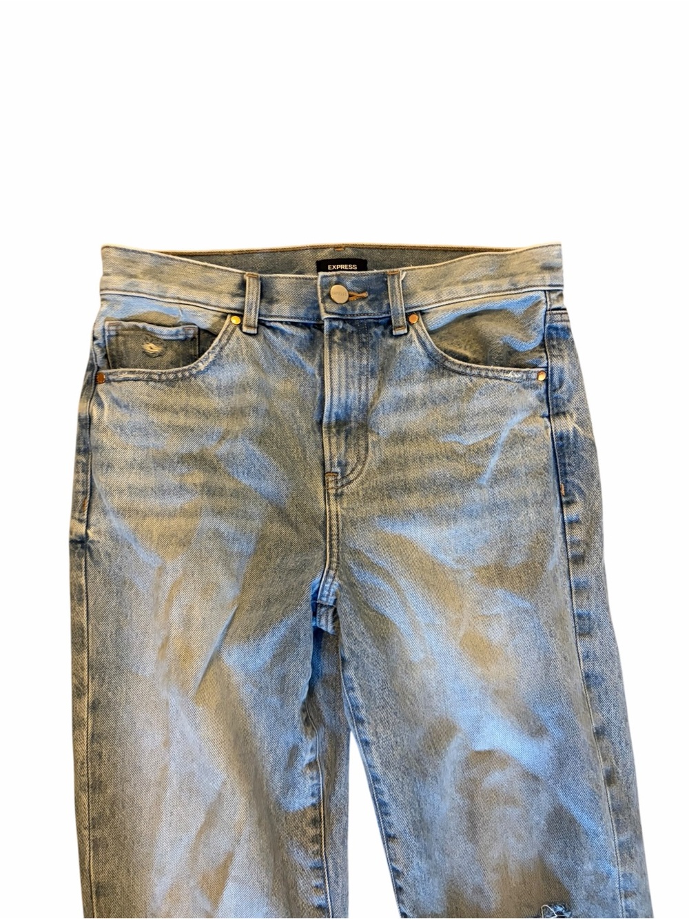 EXPRESS Straight Ankle High Rise Ripped Jeans - Picture 5 of 9